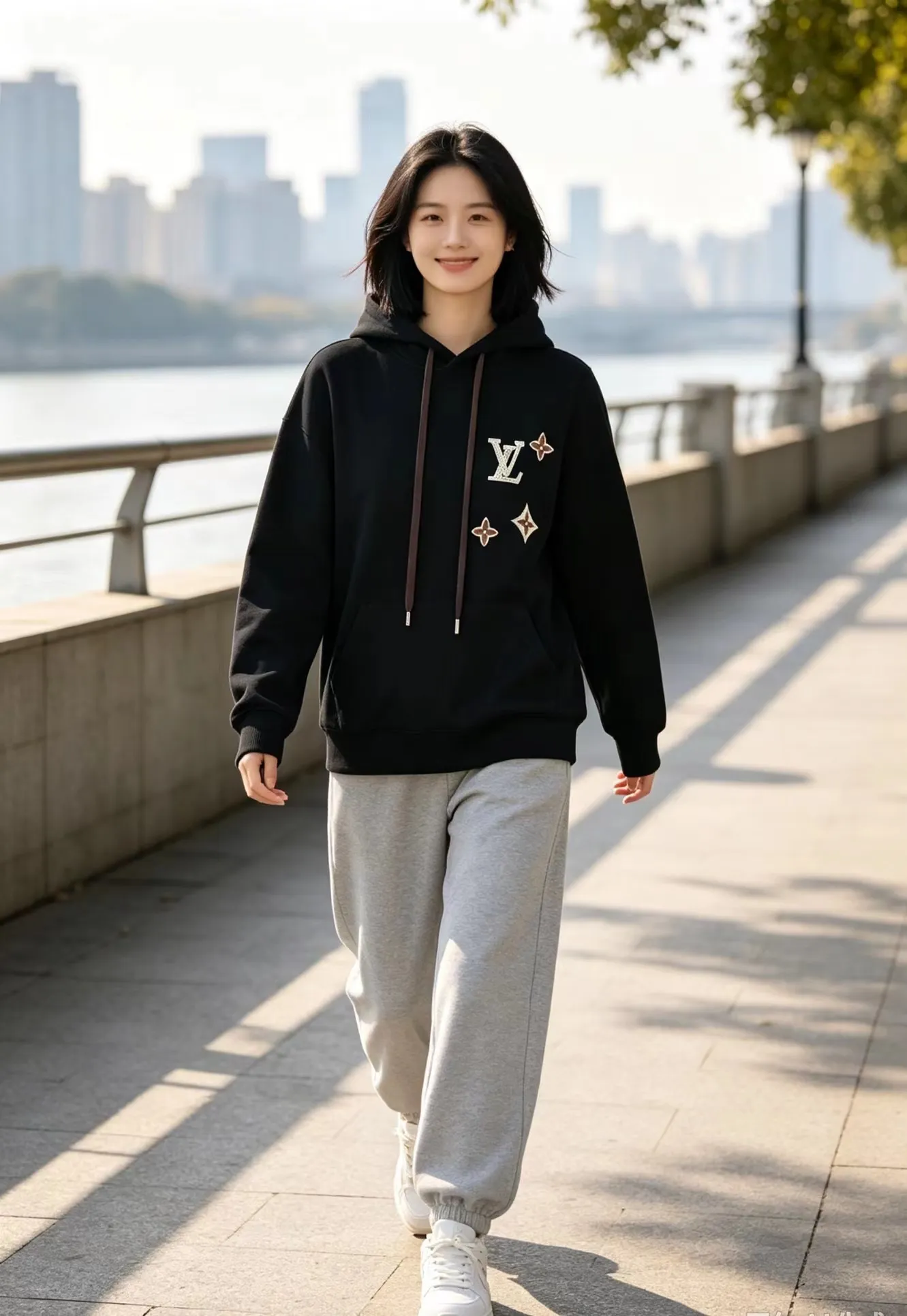 Louis Vuitton/Louis Vuitton rivet presbyopic letter hooded sweatshirt